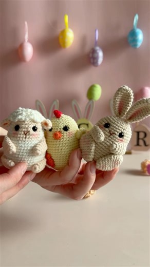 Crochet Easter little chicken, sheep and bunny