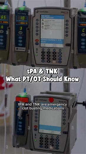 Thrombolytics like tPA and TNK are powerful and time-sensitive. They work by breaking down fibrin within a clot to restore perfusion in acute ischemic stroke (and sometimes STEMI or massive PE). But once given, the risk shifts. The biggest concern? Bleeding. Especially intracranial hemorrhage. That’s why the first 24 hours are tightly monitored — frequent neuro checks, strict blood pressure parameters. As acute care PT/OT, our role isn’t to avoid mobility — it’s to understand timing and physiolo
