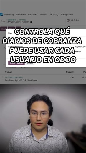 ¿Registran cobros en cajas equivocadas? En Odoo puedes limitar los diarios por usuario y obligar a elegir cómo se cobra. #odoo #contabilidad #cobranza #erp #odootips #facturas