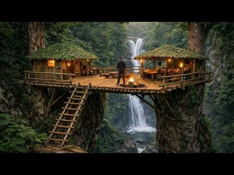 Building a Large Elevated Survival Shelter with Fire Kitchen | Safe Living Above the Ground Prat.1