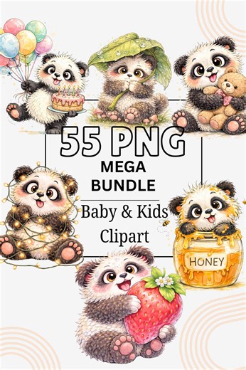 Cute Panda Clipart PNG Bundle, Baby Panda Clipart, Kids Animal Clipart, Nursery Design PNG, Funny Panda Sublimation, 55 Files - Etsy