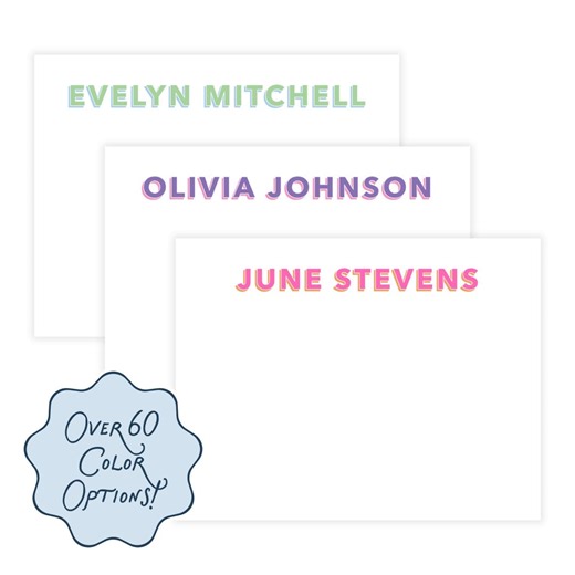 PRINTABLE Shadow Block Name Stationery Template | Personalized Note Cards for Girls | Custom Thank You Notes for Women | Multiple Colors - Etsy
