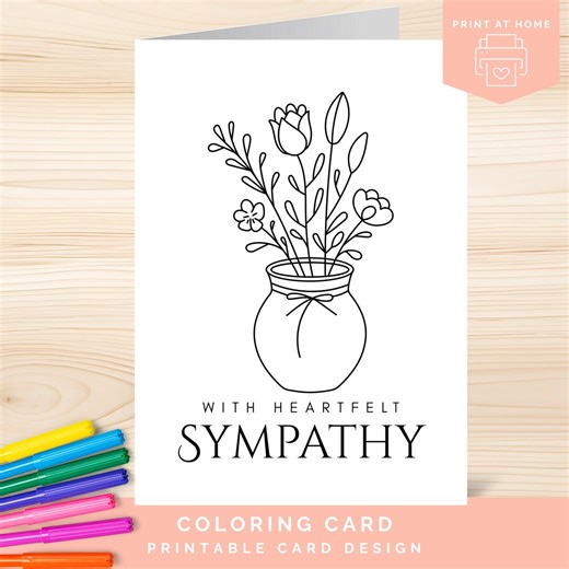 Sympathy Coloring Card Printable, With Heartfelt Sympathy Card to Color, Floral Condolence Card, Bereavement Card for Adults, PDF Format - Etsy