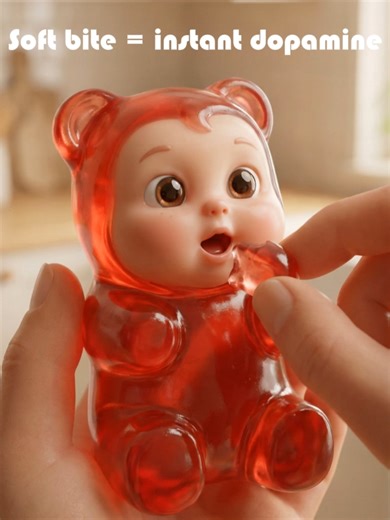 Gummy bear eating gummy bear 🐻🍬 A baby-faced gummy bear taking slow, gentle bites in this cute and oddly satisfying loop. Soft jelly squish, glossy texture, and pure cozy vibes. This is your sign to relax. #gummybear #gummybeareatinggummybear #foodeatingitself #cutefood #oddlysatisfying #candytok #aivideo #satisfyingloops #cozyvibes #fyp