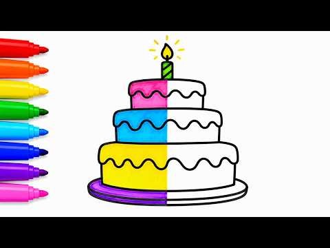 Cake Drawing, Painting and Coloring for Kids & Toddlers | How to Draw