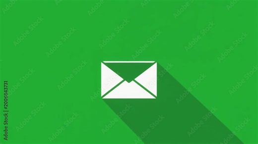 Vector email envelope icon, minimalist flat design with long shadow. Centered on a vibrant green background, symbolizing digital communication and modern messaging concepts