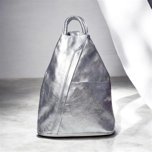 Anti-theft Silver Italian Leather Backpack/over Shoulder, Every Day Travel Bag - Etsy