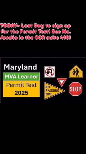 TODAY- Last Day to sign -up for the Maryland State Permit Test! See Ms. Amelia in CCR suite 410. Testing Day is 11/25/25 | Amelia Davis | Facebook
