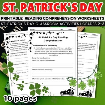 St. Patrick’s Day Reading Comprehension Worksheets, Holiday ELA Activity