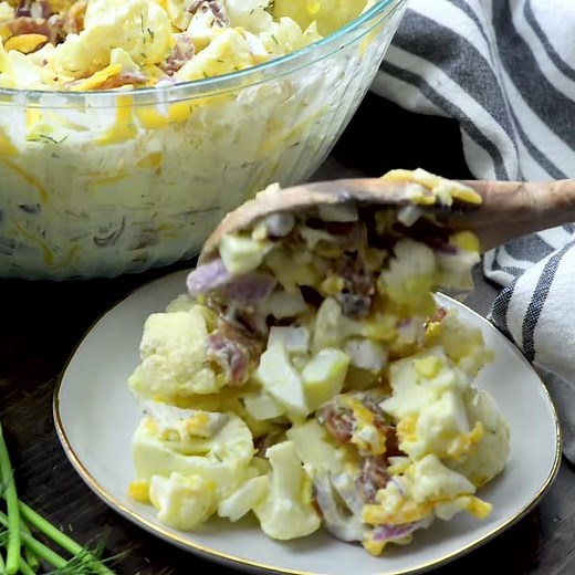 Cheddar Bacon Cauliflower Potato Salad