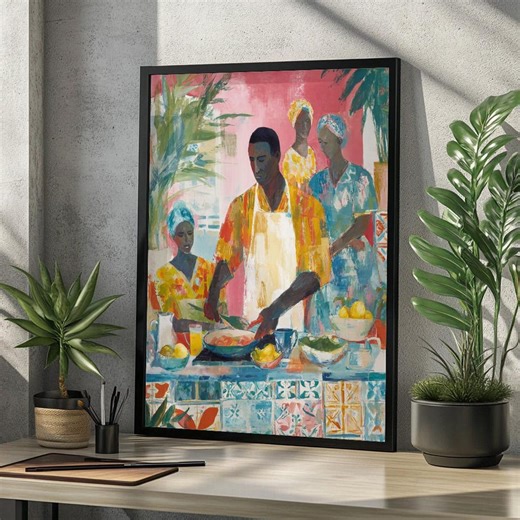 Black Family Kitchen Cooking Art | African American Soul Food Gathering Print | Digital Download - Etsy