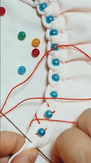 Redesign Loose T-Shirt Neck with pearls and Easy Hand Stitching #shorts