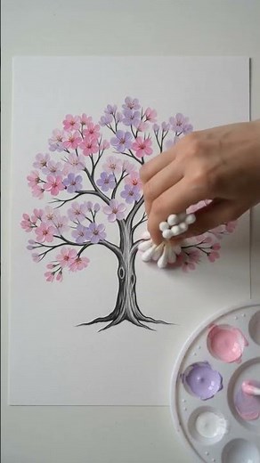Genius Q-Tip Painting Hack! 🌸 Easy Cherry Blossom Tree