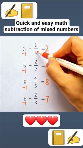 quick and easy math subtraction of mixed numbers❤️🙄 #math #mathematics #education #shorts #fyp