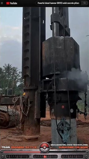 Powerful & efficient diesel hammer DRIVES solid concrete pillars #machinery #process