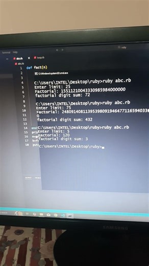 Ruby | Euler project 'factorial digit sum' | CodeLearning