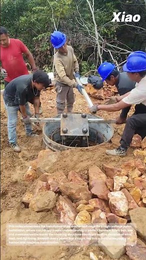 High-Voltage Pylon Foundation: Anchor Bolt Cage Installation with Teamwork | Construction Machinery