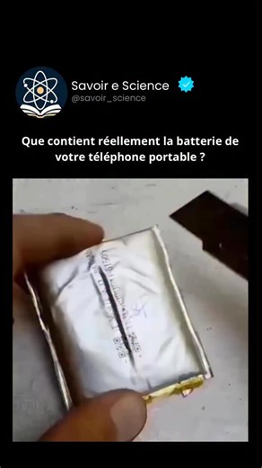 Savoir e science on Instagram: "N’essayez jamais d’ouvrir une batterie de téléphone portable vous-même, car une mauvaise manipulation peut causer des problèmes. Bien que petites, ces batteries contiennent des composants complexes qui leur permettent de stocker et de libérer l’énergie efficacement, ce qui en fait un élément essentiel au fonctionnement de l’appareil. Une batterie lithium-ion, la plus courante dans les téléphones portables, est composée d’une cathode, d’une anode et d’un séparateur