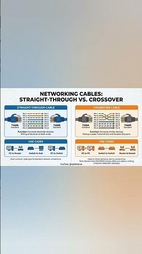 4️⃣ Straight-Through vs Crossover Cable Explained Simply 🚀 #shorts #networking