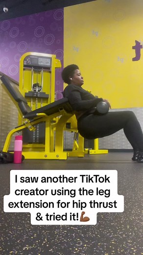 Doing hip thrust on the leg extension machine at Planet Fitness. I saw another tiktok creator doing it! It definitely works! Lol! 💪🏾 #blackgirlsworkout #gym #cardio #weights #planetfitness #fyp #foryoupage