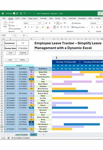 Stop juggling messy spreadsheets! Learn how our employee leave tracker in Excel makes staff scheduling effortless. In this quick tutorial, see how to set any start date, customise leave codes and use colour‑coded categories to organise annual, sick and maternity leave . Plus, discover simple buttons to duplicate weeks or clear entries. Download the template via the link in our bio and organise your team’s leave today! ##excel##exceltutorial##exceltemplate##leavetracker##exceltips