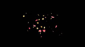 Confetti explosion animated on transparent background. Colorful party popper shooting motion graphic with alpha channel. Paper shoot, particle, dynamite, heart, star, smile, circle, rectangle.