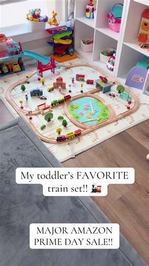 LINK in bio!! My toddler’s FAVORITE train set from @Tiny Land Official is on major sale right now on Amazon for Prime Day!! It is such amazing quality, comes with so many different pieces that are great for encouraging pretend play/creativity, AND I love that it comes with a box to store all the pieces!! #toysforkids #toddlertoys #trainset #primeday #amazonprimeday @Amazon
