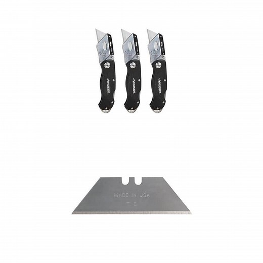 Husky Folding Lock-Back Utility Knife (3-Pack) and Heavy-Duty Utility Blades Dispenser (100-Pack) Combo - The Home Depot