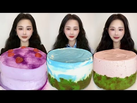 Asmr🍰Eating Colorful Cream Cake🍰 (Soft And Waxy Sound) 크림丨먹방丨Mukbang丨Satisfying丨Eatings