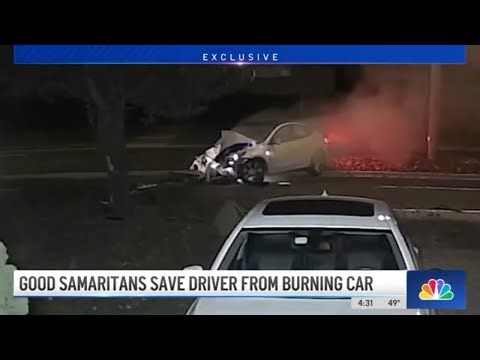 Long Island woman's Tesla bursts into flames after crash. Bystanders saved her life | NBC New York