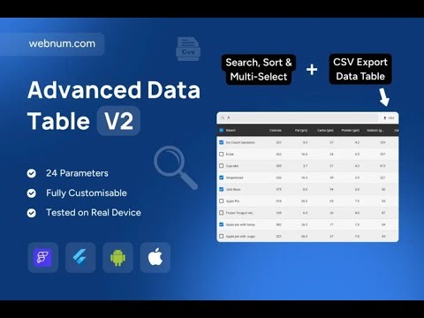 FlutterFlow Advanced Data Table Widget 📊 Search 🔎 Sort ↕️ CSV Export 📤 #flutterflow #datatable