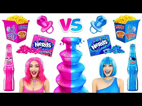 PINK vs BLUE FOOD Challenge! One Color Food for 24 Hours! Mukbang by RATATA CHALLENGE