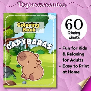 Livre de coloriage Capybara – 60 pages imprimables | PDF numérique amusant pour enfants et adultes | Téléchargement instantané - Etsy France