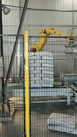 High speed robotic bags palletizer,robot bag stacking ,Fanuc robot palletizer #robot #fanuc