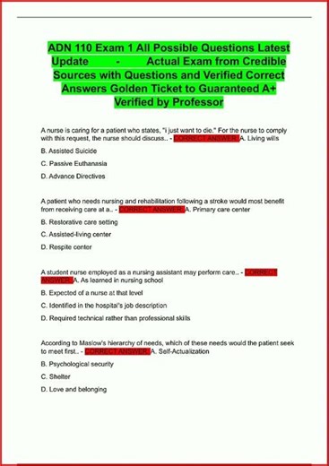 Adn 110 Exam 1 All Possible Questions Latest Update Actual E video