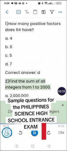 Sample Questions for Philippines Science High School Entrance Exam