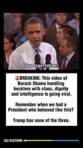 🚨BREAKING: This video of Barack Obama handling hecklers with class, dignity and intelligence is going viral. Remember when we had a President who behaved like this? Trump has none of the three. #trumpisguilty #sharethis #lockhimup #project2025 #stoptrump #nevertrump #politicalmemes | CALL TO ACTIVISM
