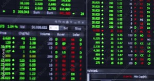 Stock exchange or stock market background on the monitor. Shot in 4k resolution