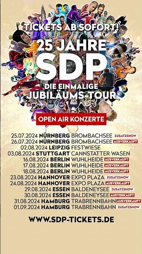 Der Sommer wird legendär! 💥 25 Jahre SDP - Die einmalige Jubiläums-Tour! ➡️ www.sdp-tickets.de