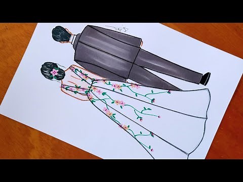 Wedding couple drawing | wedding dress | Easy drawing