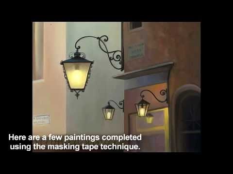 How to paint a straight edge, using the masking tape technique in oil painting