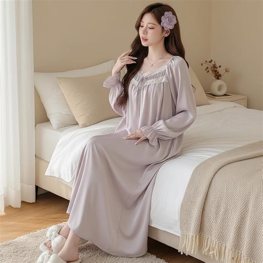 Long Sleeve Satin Nightgown for Women, Elegant Loose Sleep Dress for Spring Summer, Soft Lounge Nightwear Gift for Mother Day Holidays - Etsy