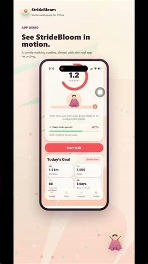 StrideBloom: Gentle Walking App for iPhone | Calm Fitness Made Simple