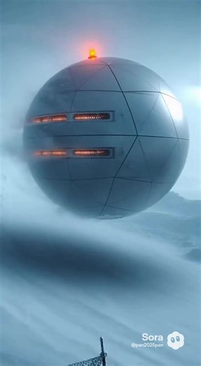 The Floating Arctic Orb: A spherical, self-heating floating home trapped in a massive Arctic snowstorm.