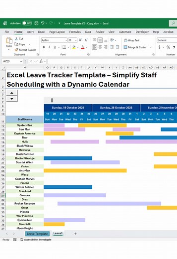 Stop rewriting your staff calendar every week – automate it! 📊 In this quick tutorial we show you how to set up an Excel leave tracker template with a scroll bar. Enter your start date and increment value, add a simple formula (=C3 (C2‑1)) and insert a form‑control scroll bar that updates dates across the roster. It’s perfect for HR managers and small businesses that need a PTO planner without the headache . Try it and download the complete template via the link in bio. #excel #exceltutorial #l