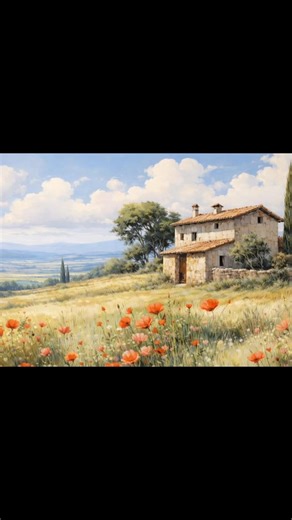 🎨 Painting a Peaceful Poppy Field Cottage #painting #huyacrylicpainting #acrylicpainting