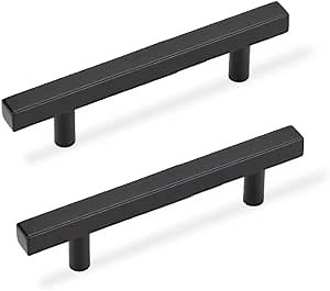 2 1/2 Inch Cabinet Pulls Black, Black Handles for Kitchen Cabinets 10 Pack, Square Drawer Dresser Handles, 4 Inch Overall Length