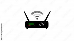 Black router with antennas emitting wireless signal. Suitable for technology, internet, networking concepts in design, web, technology publications icon motion .Router Icon animation.