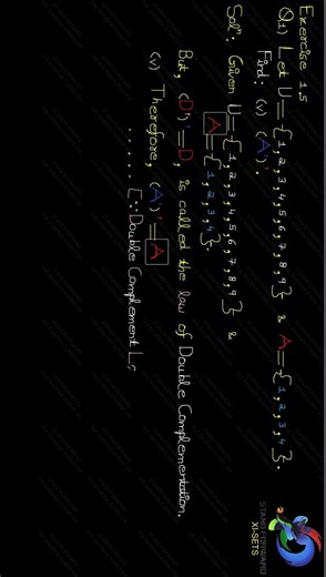 Let U={1,2,3,4,5,6,7,8,9}, A={1,2,3,4}. Find (A')'.
