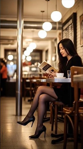 Sheer nylons legs crossing. Black pantyhose stockings tights Asian cute girl mode high heels pumps